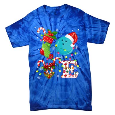 Bowling Ball Xmas Lighting Santa Love Bowling Ball Christmas Great Gift Tie-Dye T-Shirt