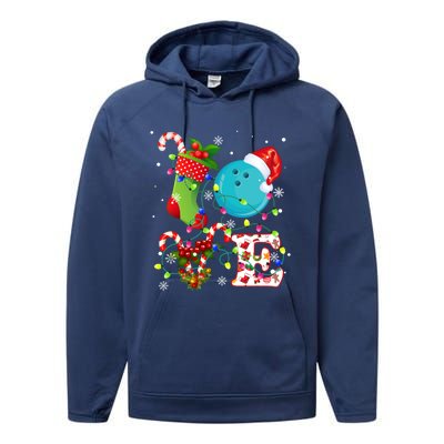 Bowling Ball Xmas Lighting Santa Love Bowling Ball Christmas Great Gift Performance Fleece Hoodie