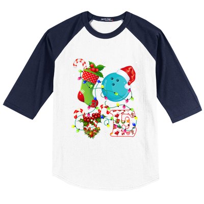 Bowling Ball Xmas Lighting Santa Love Bowling Ball Christmas Great Gift Baseball Sleeve Shirt