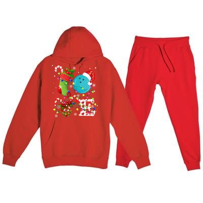 Bowling Ball Xmas Lighting Santa Love Bowling Ball Christmas Great Gift Premium Hooded Sweatsuit Set