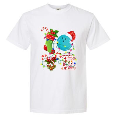 Bowling Ball Xmas Lighting Santa Love Bowling Ball Christmas Great Gift Garment-Dyed Heavyweight T-Shirt