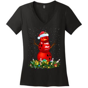 Bowling Ball Xmas Santa Bowling Ball Snowman Christmas Women's V-Neck T-Shirt