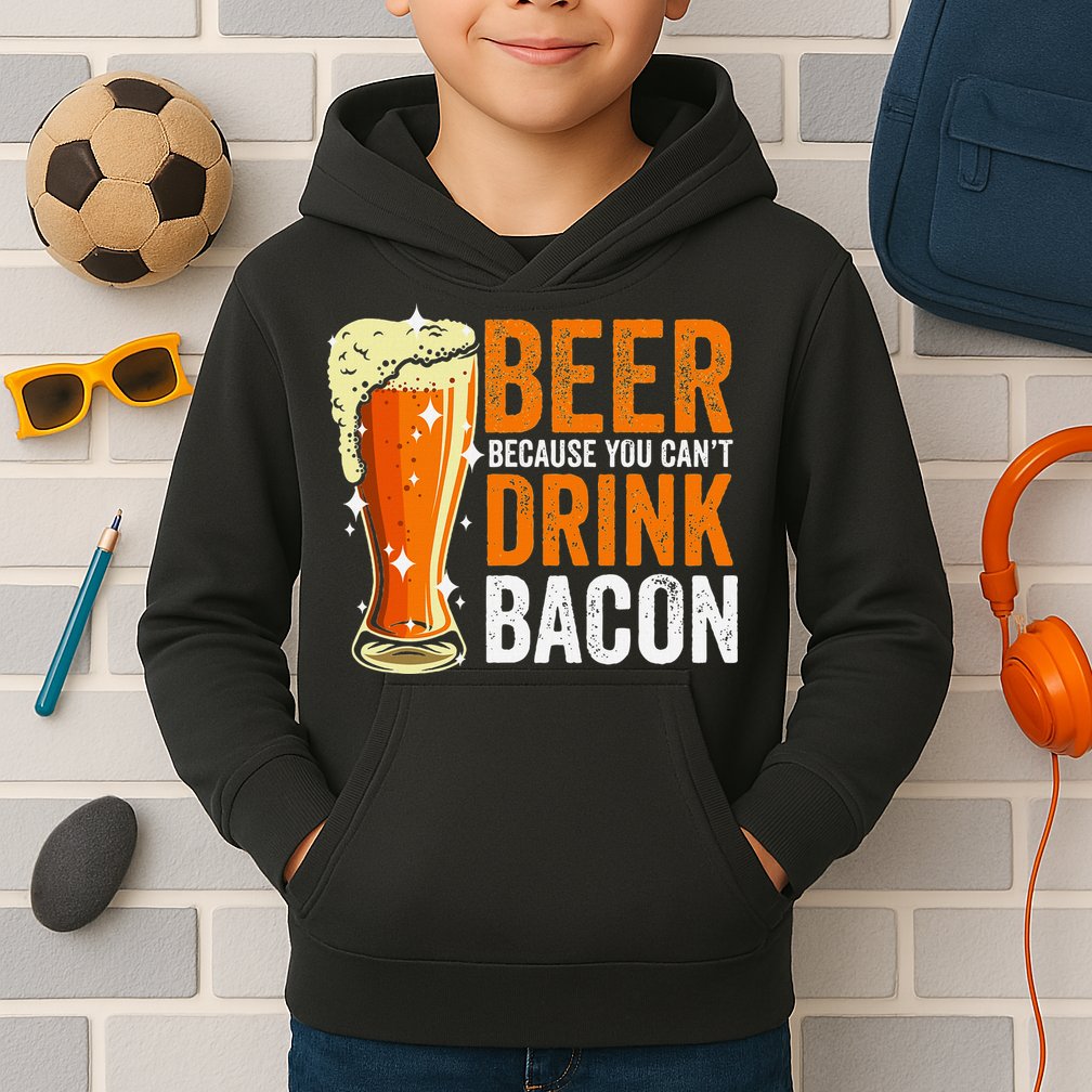 Beer Because You CanT Drink Bacon Funny Saying Design Kids Hoodie