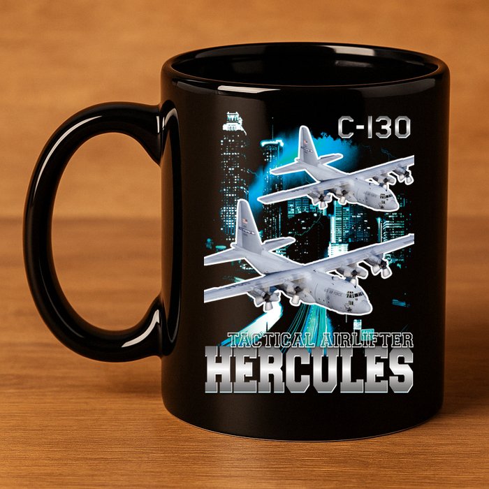 Bootleg C 130 Hercules USAF Aircraft 11oz C Handle Ceramic Mug