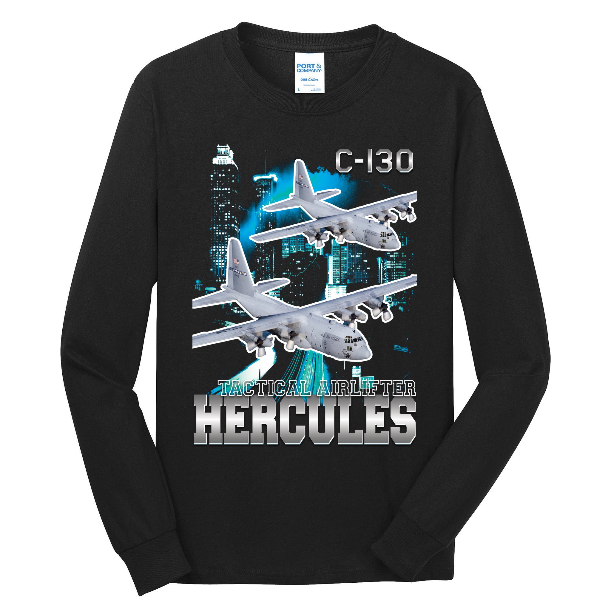 Bootleg C 130 Hercules USAF Aircraft Tall Long Sleeve T-Shirt