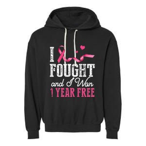 Breast Cancerversary 1 Year Breast Cancer Free Gift Garment-Dyed Fleece Hoodie