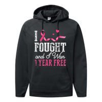 Breast Cancerversary 1 Year Breast Cancer Free Gift Performance Fleece Hoodie