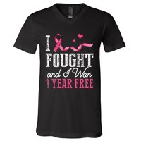 Breast Cancerversary 1 Year Breast Cancer Free Gift V-Neck T-Shirt