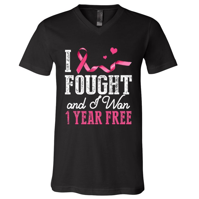 Breast Cancerversary 1 Year Breast Cancer Free Gift V-Neck T-Shirt