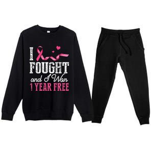 Breast Cancerversary 1 Year Breast Cancer Free Gift Premium Crewneck Sweatsuit Set