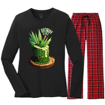 Birthday Cake 420 Cannabis Culture Stoner Weed Strain Women's Long Sleeve Flannel Pajama Set 