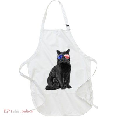Black Cat 4th Of July Meowica American Flag Gifts Full-Length Apron With Pockets