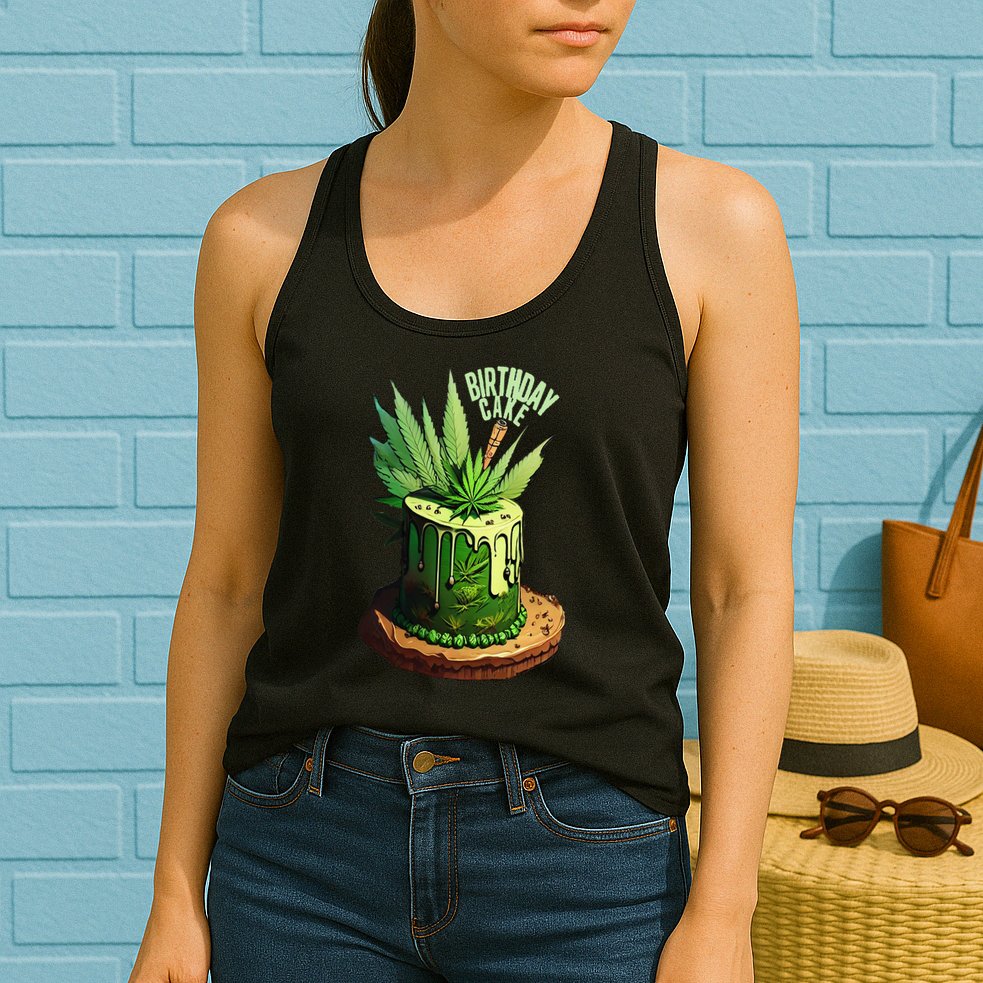 Birthday Cake 420 Cannabis Culture Stoner Weed Strain Womens Tank Top