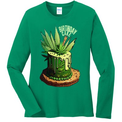 Birthday Cake 420 Cannabis Culture Stoner Weed Strain Ladies Long Sleeve Shirt