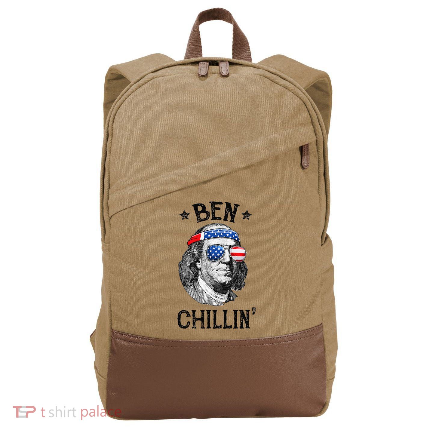Ben Chillin 4th of July Ben Franklin USA Independence Flag Cotton Canvas Backpack