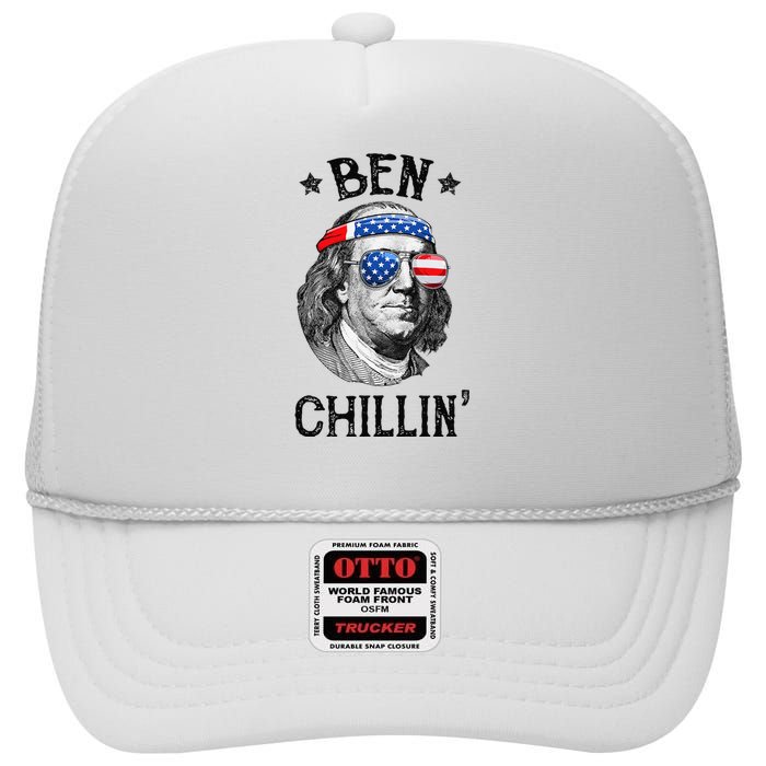 Ben Chillin 4th of July Ben Franklin USA Independence Flag High Crown Mesh Back Trucker Hat