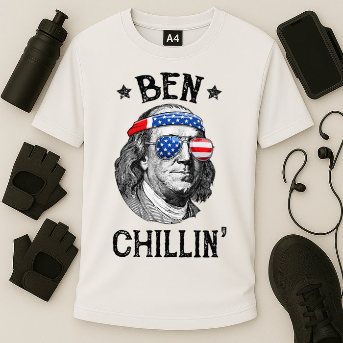 Ben Chillin 4th of July Ben Franklin USA Independence Flag Performance Shirt