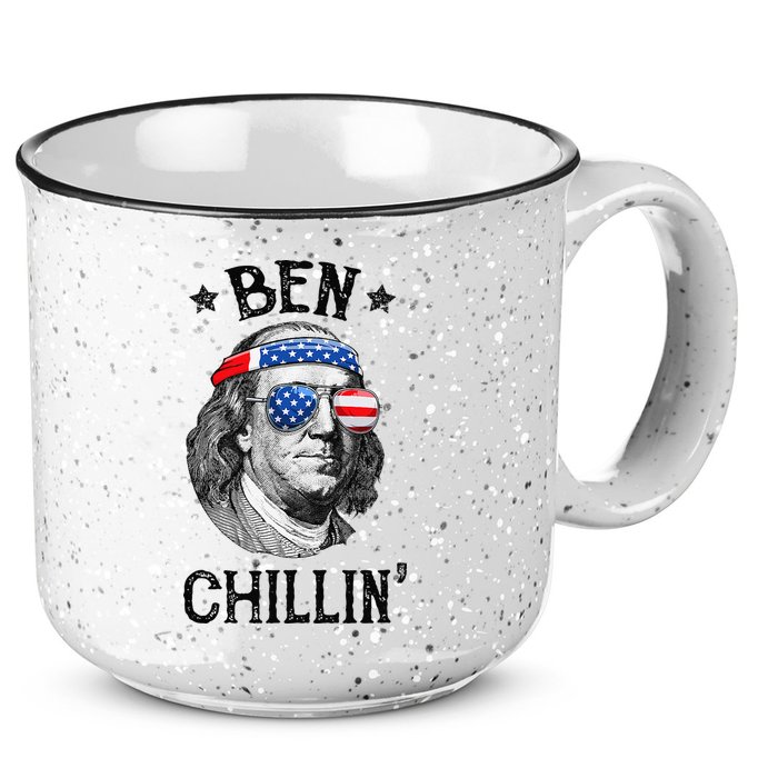 Ben Chillin 4th of July Ben Franklin USA Independence Flag 15oz Campfire Ceramic Mug