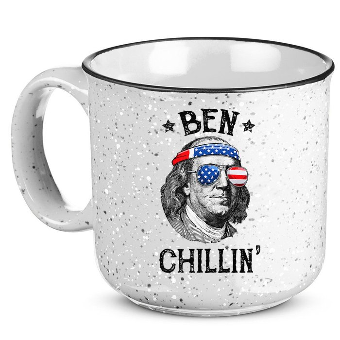 Ben Chillin 4th of July Ben Franklin USA Independence Flag 15oz Campfire Ceramic Mug