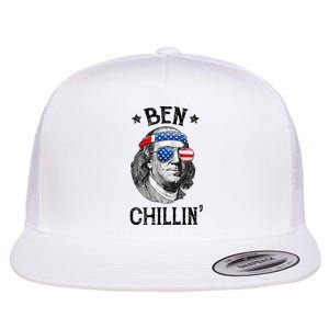 Ben Chillin 4th of July Ben Franklin USA Independence Flag Flat Bill Trucker Hat