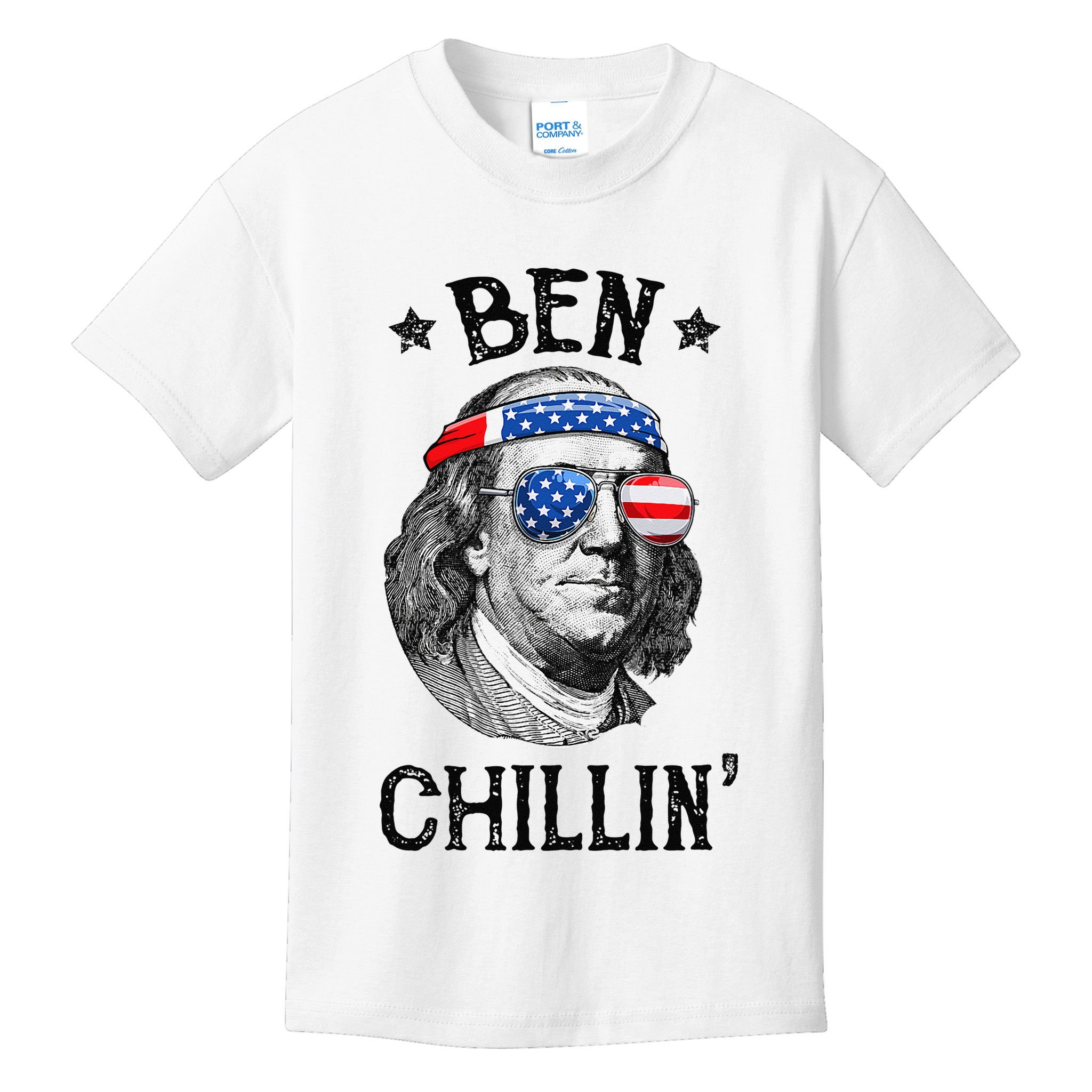 Ben Chillin 4th of July Ben Franklin USA Independence Flag Kids T-Shirt