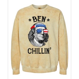 Ben Chillin 4th of July Ben Franklin USA Independence Flag Colorblast Crewneck Sweatshirt