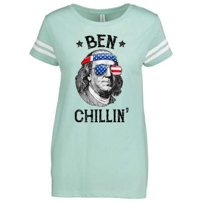 Ben Chillin 4th of July Ben Franklin USA Independence Flag Enza Ladies Jersey Football T-Shirt