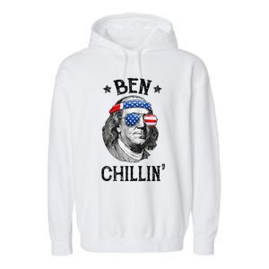 Ben Chillin 4th of July Ben Franklin USA Independence Flag Garment-Dyed Fleece Hoodie