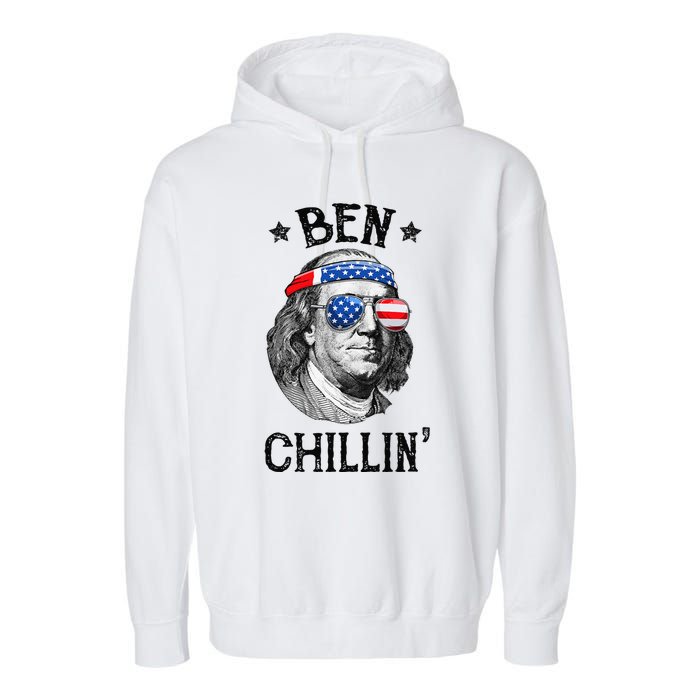 Ben Chillin 4th of July Ben Franklin USA Independence Flag Garment-Dyed Fleece Hoodie