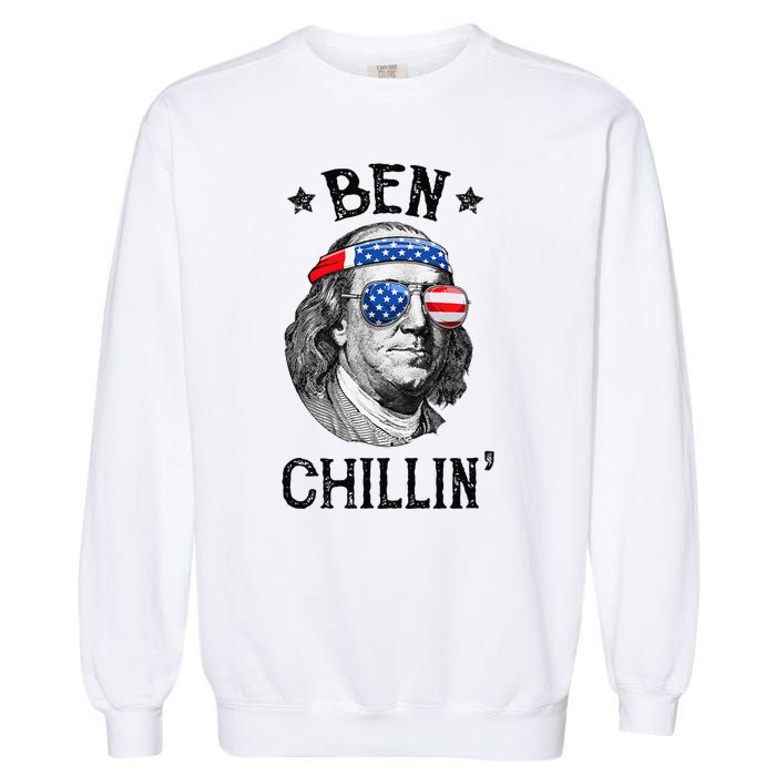 Ben Chillin 4th of July Ben Franklin USA Independence Flag Garment-Dyed Sweatshirt