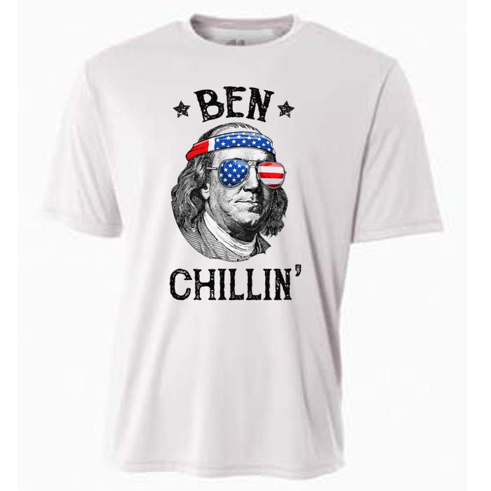 Ben Chillin 4th of July Ben Franklin USA Independence Flag Cooling Performance Crew T-Shirt