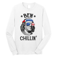 Ben Chillin 4th of July Ben Franklin USA Independence Flag Long Sleeve Shirt