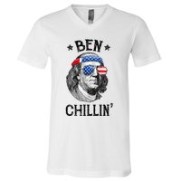 Ben Chillin 4th of July Ben Franklin USA Independence Flag V-Neck T-Shirt