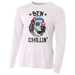 Ben Chillin 4th of July Ben Franklin USA Independence Flag Cooling Performance Long Sleeve Crew