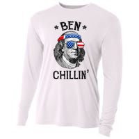 Ben Chillin 4th of July Ben Franklin USA Independence Flag Cooling Performance Long Sleeve Crew