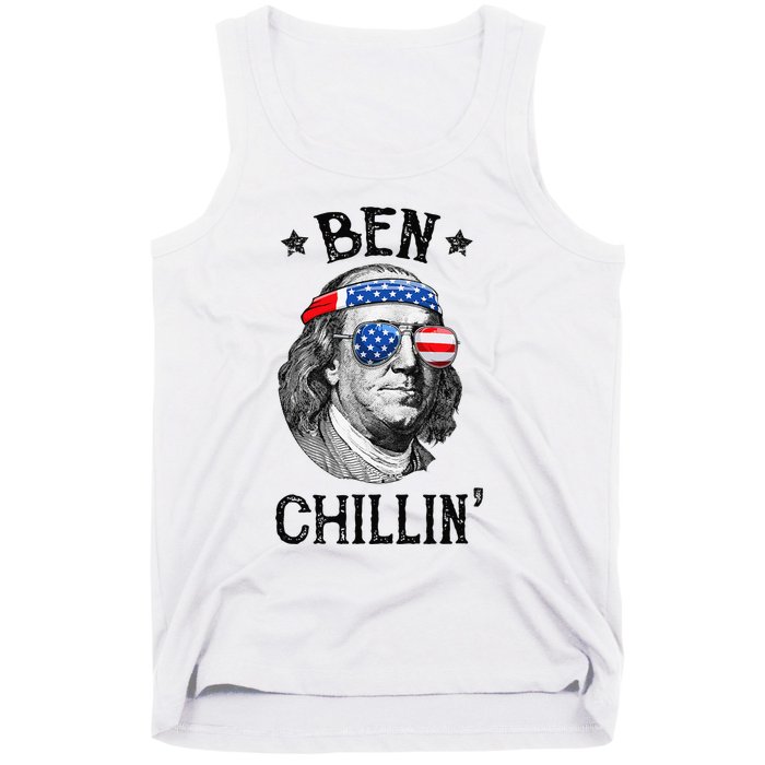 Ben Chillin 4th of July Ben Franklin USA Independence Flag Tank Top