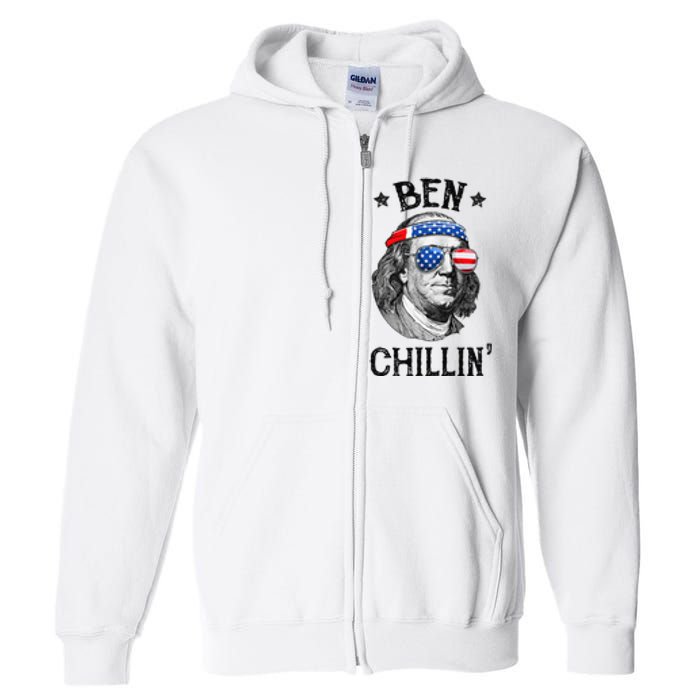 Ben Chillin 4th of July Ben Franklin USA Independence Flag Full Zip Hoodie