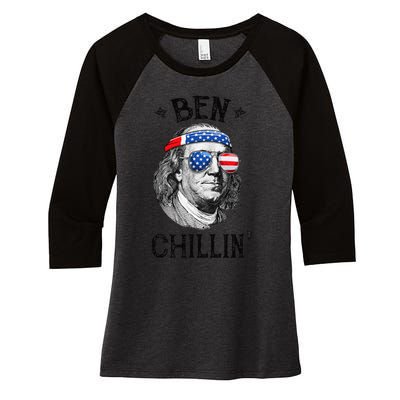 Ben Chillin 4th of July Ben Franklin USA Independence Flag Women's Tri-Blend 3/4-Sleeve Raglan Shirt