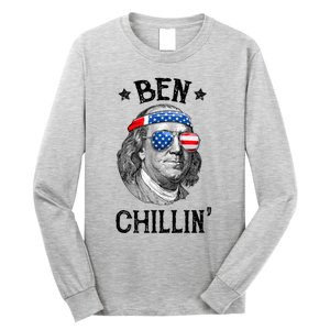 Ben Chillin 4th Of July Ben Franklin USA Independence Flag Long Sleeve Shirt