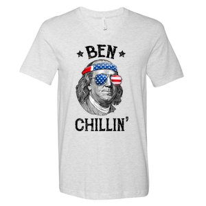 Ben Chillin 4th Of July Ben Franklin USA Independence Flag V-Neck T-Shirt