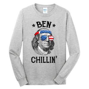 Ben Chillin 4th Of July Ben Franklin USA Independence Flag Tall Long Sleeve T-Shirt