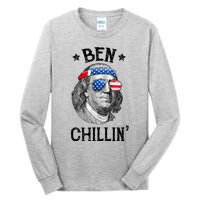 Ben Chillin 4th Of July Ben Franklin USA Independence Flag Tall Long Sleeve T-Shirt