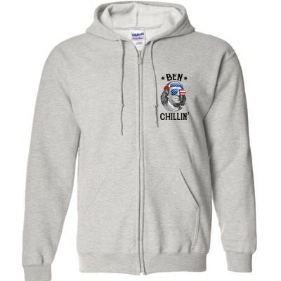 Ben Chillin 4th Of July Ben Franklin USA Independence Flag Full Zip Hoodie