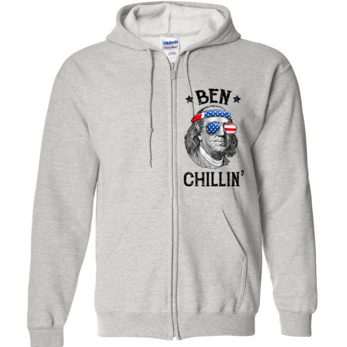 Ben Chillin 4th Of July Ben Franklin USA Independence Flag Full Zip Hoodie