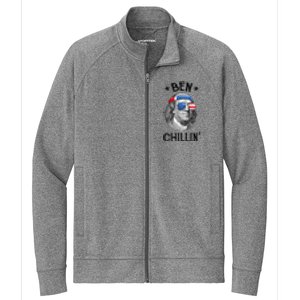 Ben Chillin 4th Of July Ben Franklin USA Independence Flag Stretch Full-Zip Cadet Jacket