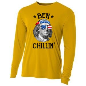 Ben Chillin 4th Of July Ben Franklin USA Independence Flag Cooling Performance Long Sleeve Crew