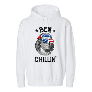 Ben Chillin 4th Of July Ben Franklin USA Independence Flag Garment-Dyed Fleece Hoodie