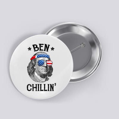 Ben Chillin 4th Of July Ben Franklin USA Independence Flag Button