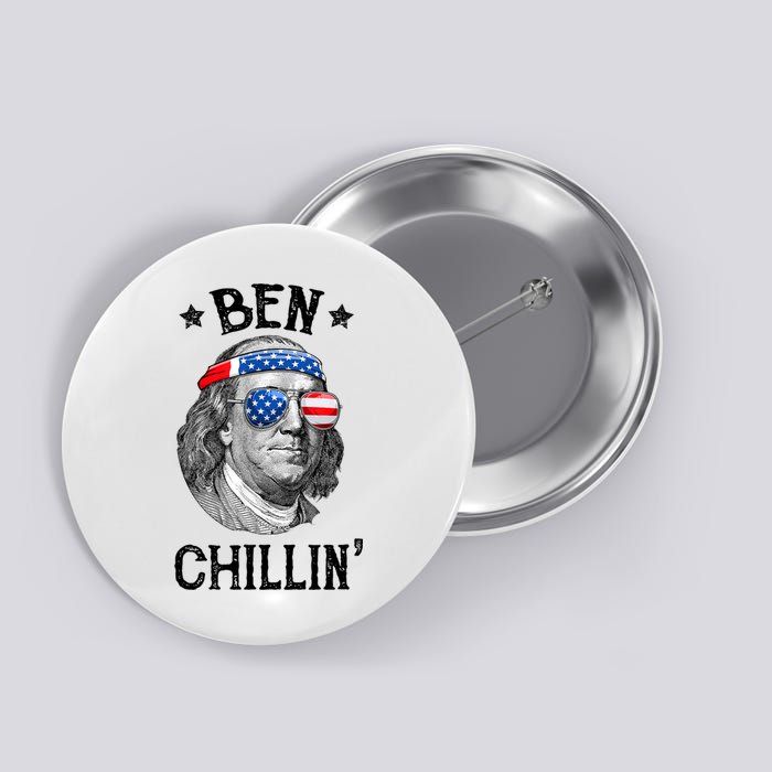 Ben Chillin 4th Of July Ben Franklin USA Independence Flag Button