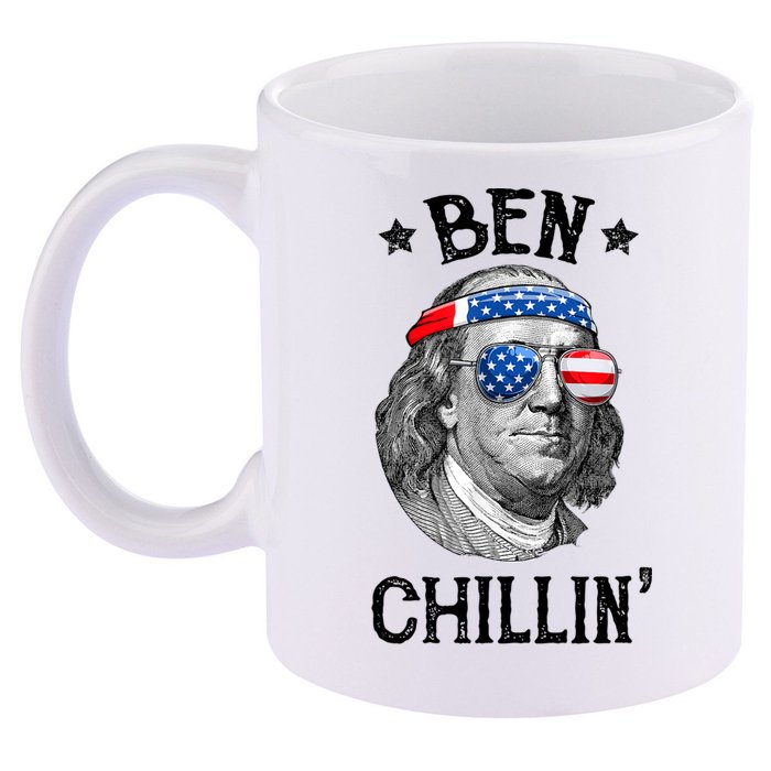 Ben Chillin 4th Of July Ben Franklin USA Independence Flag 11oz C Handle Ceramic Mug